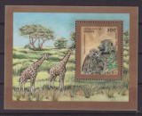 26-BENIN 1995-Colita animale salbatice-maimulte-girafe, bloc nestampilat ,MNH