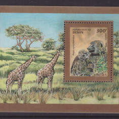 26-BENIN 1995-Colita animale salbatice-maimulte-girafe, bloc nestampilat ,MNH
