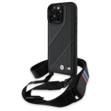 Husa BMW iPhone 16 Pro Max Leather M Edition Carbon Stripe &amp; Strap, negru, BMHCP16X23PSCCK