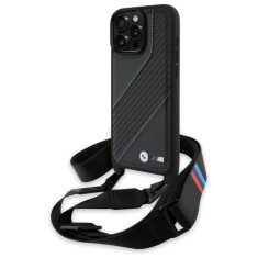Husa BMW iPhone 16 Pro Max Leather M Edition Carbon Stripe &amp;amp; Strap, negru, BMHCP16X23PSCCK foto