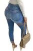 CL811-444 Jeans skinny cu talie inalta si decupaje la spate