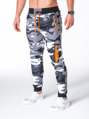 Pantaloni pentru barbati, camuflaj gri, stil militar, army, slim, cu banda, siret si buzunare - P658 foto