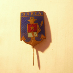 Insigna veche ODESA , metal si email , dim.=2,5x1,8cm