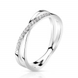 Inel din oțel 316L - umeri &icirc;ncrucișați, linie de zircon, culoare argintie - Marime inel: 54