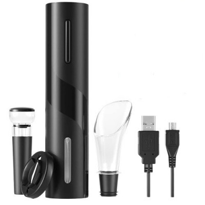 Set tirbuson electric pentru deschidere sticle de vin, 5 piese, reincarcabil prin USB, automat, multifunctional, culoare negru foto