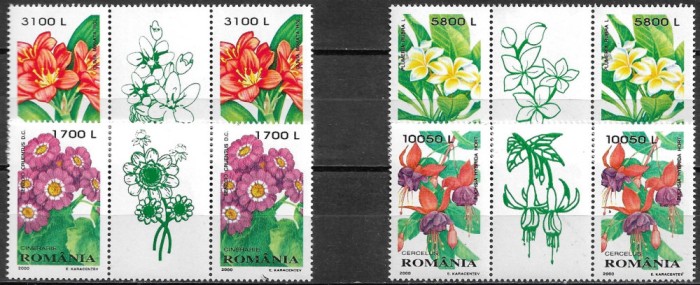 C110 - Romania 2000 - Flora 4v.pereche cu vigneta la mijloc,nestampilat MNH