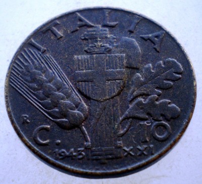 1.745 ITALIA WWII VITTORIO EMANUELE III 10 CENTESIMI 1943 R foto