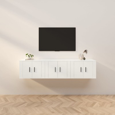vidaXL Dulapuri TV montate pe perete, 3 buc., alb, 57x34,5x40 cm foto