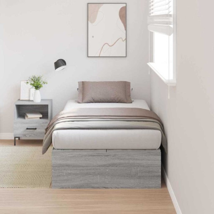 vidaXL Cadru de pat cu depozitare sonoma gri 90 x 190 cm Lemn compozit