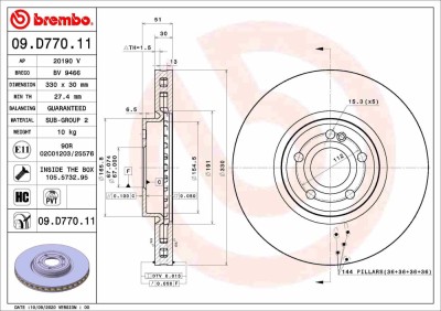 BREMBO 09.D770.11 PRIME LINE - UV Coated Disc frana foto