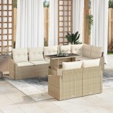 Set de canapea de grădină , 9 piese, cu perne, bej, ratan sintetic