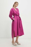 Answear Lab rochie culoarea roz, midi, evazată