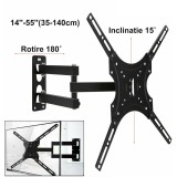 Suport TV 14-55 inch Brat Reglabil Rotativ Inclinabil VESA Max 400x400, 50kg, 70-410mm Distanta Perete