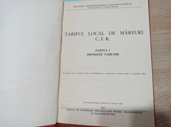 TARIFUL LOCAL DE MARFURI C.F.R., 6 CARTI 1973- 1984