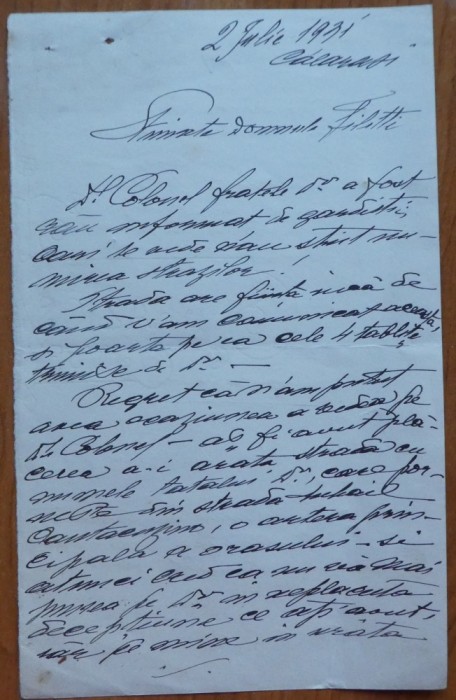 Scrisoare Scarlat Doicescu catre Filitti, Calarasi, 1931