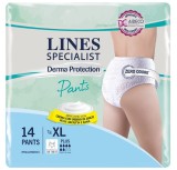 Scutece pentru adulti tip chilot Lines Specialist Derma Protection Plus, 6 picaturi, marimea XL, 14 bucati