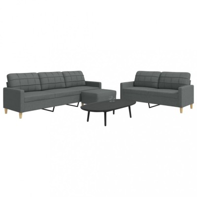 vidaXL Set de canapele cu taburet, 3 piese, gri &amp;icirc;nchis, textil 3278328 foto