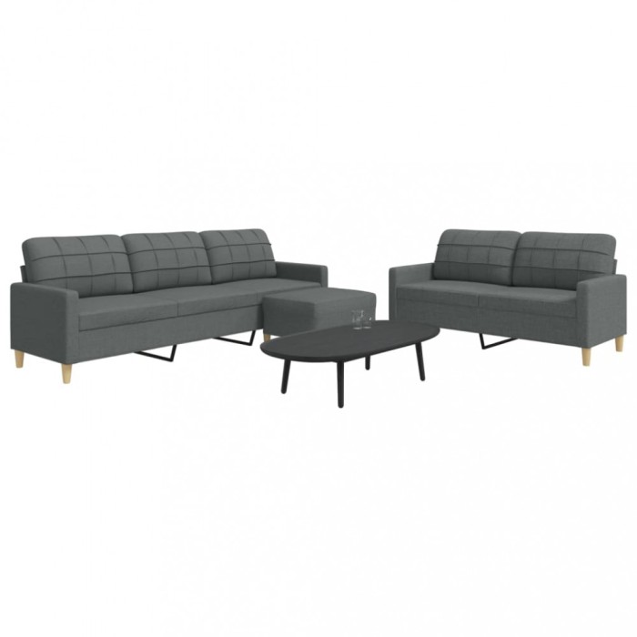 vidaXL Set de canapele cu taburet, 3 piese, gri &icirc;nchis, textil 3278328
