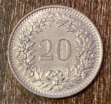 C50 - Moneda foarte veche - Elvetia - 20 rappen - 1960