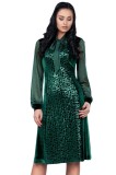 Rochie Ocazie Midi Eleganta Verde, Maneca Lunga, Funda Gat, Model Solzi, Fabricata Romania