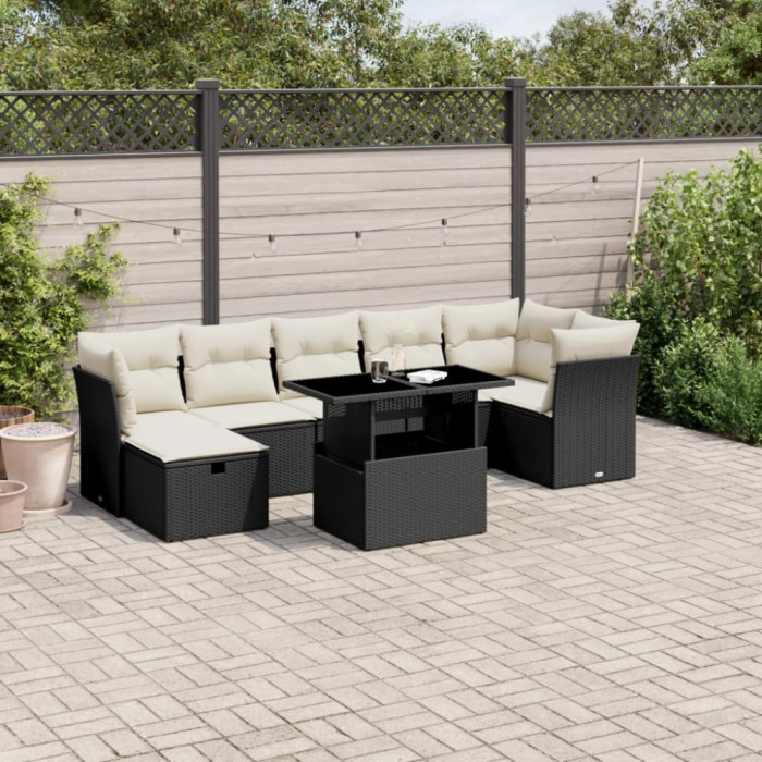 Set mobilier de gradina cu perne, 8 piese, negru, poliratan GartenMobel Dekor