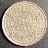 50 CENTS 1989 BELIZE(Elizabeth II)MONEDA CIRCULATA/Cu-Ni /9,07g /27,74mm., America Centrala si de Sud