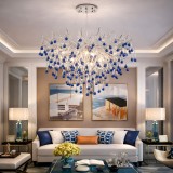 Candelabru Cristal CC335/600CH, 9x G9, Crom si Cristale Albastre, 60cm, Inaltime Reglabila