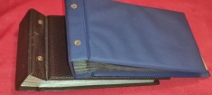 2 albume / clasoare cu file pt. vederi scrisori plicuri carti postale bancnote cartofilie