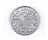 Moneda Franta 1 franc 1942, stare buna, curata, Europa, Aluminiu