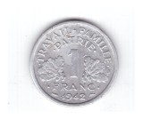 Moneda Franta 1 franc 1942, Vichy, stare buna, curata, Europa, Aluminiu