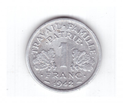 Moneda Franta 1 franc 1942, stare buna, curata foto