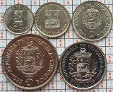 Set 5 monede Venezuela 25, 50 centimos 1, 2, 5 Bolivares 1989 - 1990 UNC - A023, America Centrala si de Sud