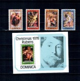 Dominica 1978 - Rubens, Craciun, picturi, arta, serie si colita neuzata