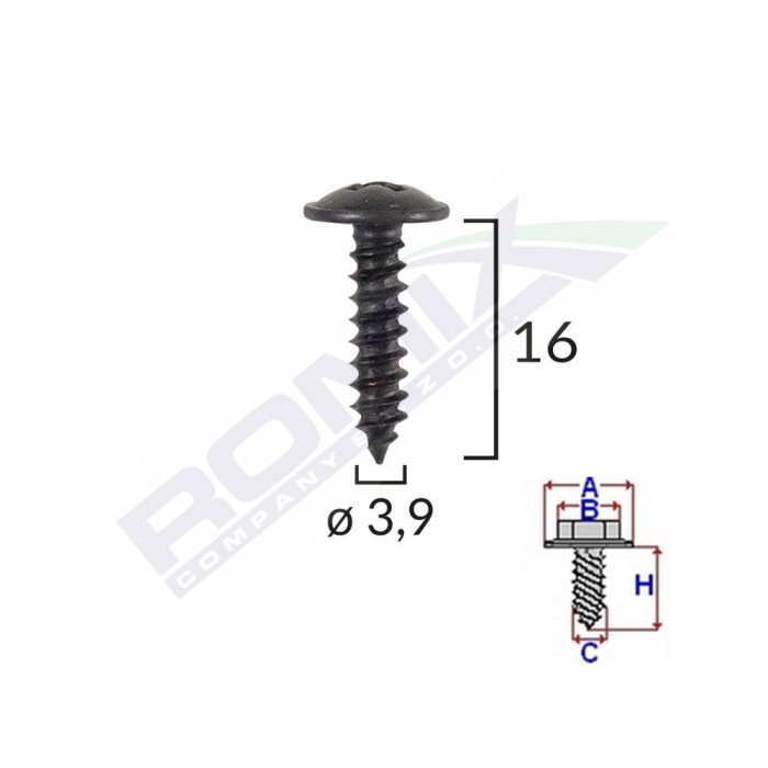 Surub Universal Fixare Negru 3.9X16mm Set 25 Buc 136498 40506Z-RMX