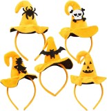 Set de 5 bentite cu palarie pentru Halloween Ropniik, catifea, galben/negru, 15 x 23 cm