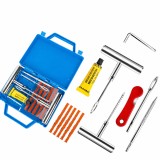 Kit profesional reparatie anvelope tubeless, cu geanta de transport, alezor, ac de inserare, cutter, lipici si snururi pentru reparatii rapide auto, m