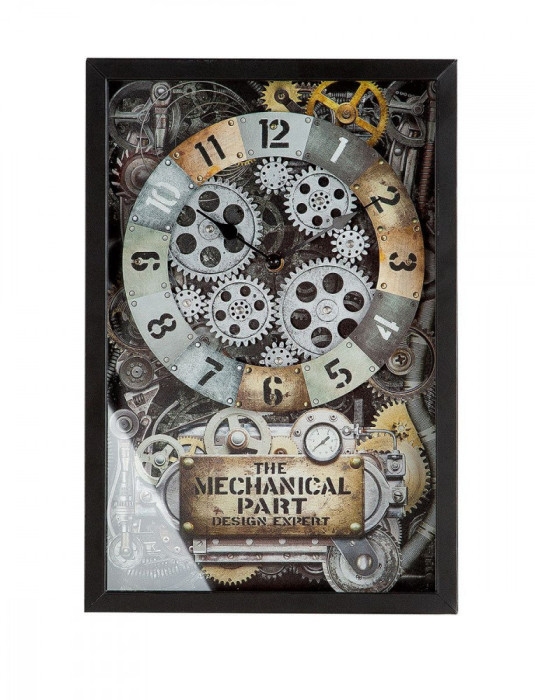 Ceas de perete steampunk din metal si sticla Industrial Design Expert 40 cm