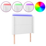 Cumpara ieftin Tablie de pat cu LED, alb, 103x16x118/128 cm, piele ecologica