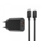 Incarcator Retea Cu Cablu Lightning WiWu Wi-U002, 20W, 3A, 1 x USB-A - 1 x USB-C, Negru