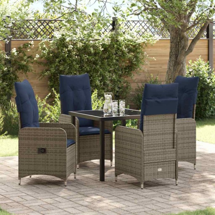 vidaXL Set de masă pentru grădină cu pernă 5 pcs Negru Rattan poli 3379661