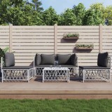 vidaXL Set mobilier gradina 5 piese alb cu perne otel canapea masa