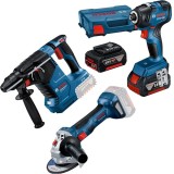 Bosch GBH 18V-24 C + GWS 180-LI + GDR 18V-200 - Rotopercutor SDS-Plus 2.4 J + Polizor unghiular 125 mm + Masina de insurubat cu impact 200 Nm M6-M16 v