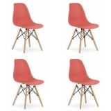 Set 4 scaune stil scandinav, Artool, Osaka, PP, lemn, vermilion, 46x54x81 cm