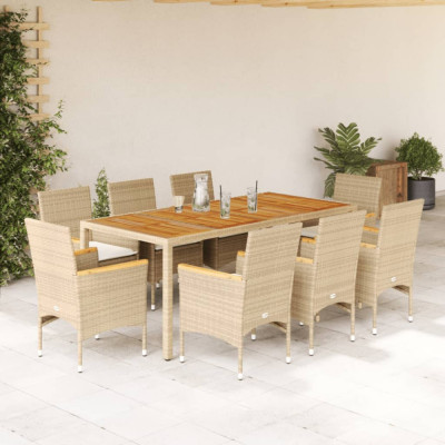 vidaXL Set mobilier grădină cu perne 9 piese bej poliratan/lemn acacia foto
