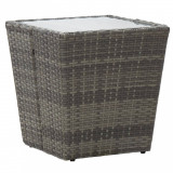 Masă de ceai gri 41,5x41,5x43 cm poliratan sticlă securizată, vidaXL