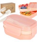 Cutie de pranz (sendwich) Compartimentat 1900 ml cu 8 Compartimente si Tacamuri Roz
