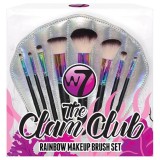 Set 8 Pensule Machiaj, W7, The Clam Club Rainbow, Geanta depozitare inclusa