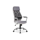 Scaun directorial cu suport lombar, SL Q336, tapiterie mesh si stofa, cadru cromat, tetiera incorporata, mecanism balans, 100 kg, gri