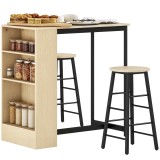HOMCOM Set masă de bar cu tabureți, compartimente deschise, raft reglabil și suporturi pentru picioare, stejar și negru | Aosom Romania