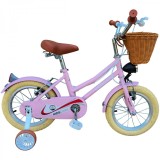 Bicicleta copii 2-4 ani HappyGirl KidsCare roz 12 inch &ndash; cu roti ajutatoare, frane de mana, cosulet, pentru fete